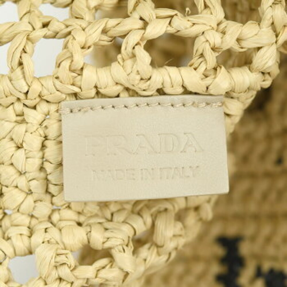 Prada Crochet Tote Bag Basket Handbag Natural Raffia Triangle Logo - Picture 8 of 10